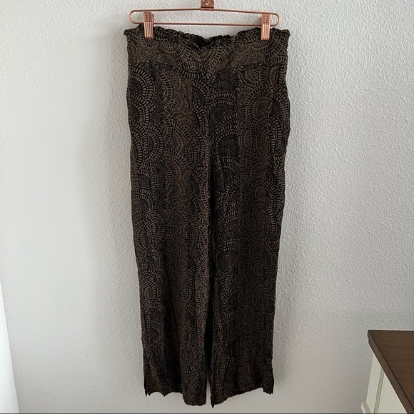 Sanctuary Brown Black Printed Elastic Pull On Smocked Waist Pants Small - Picture 1 of 9